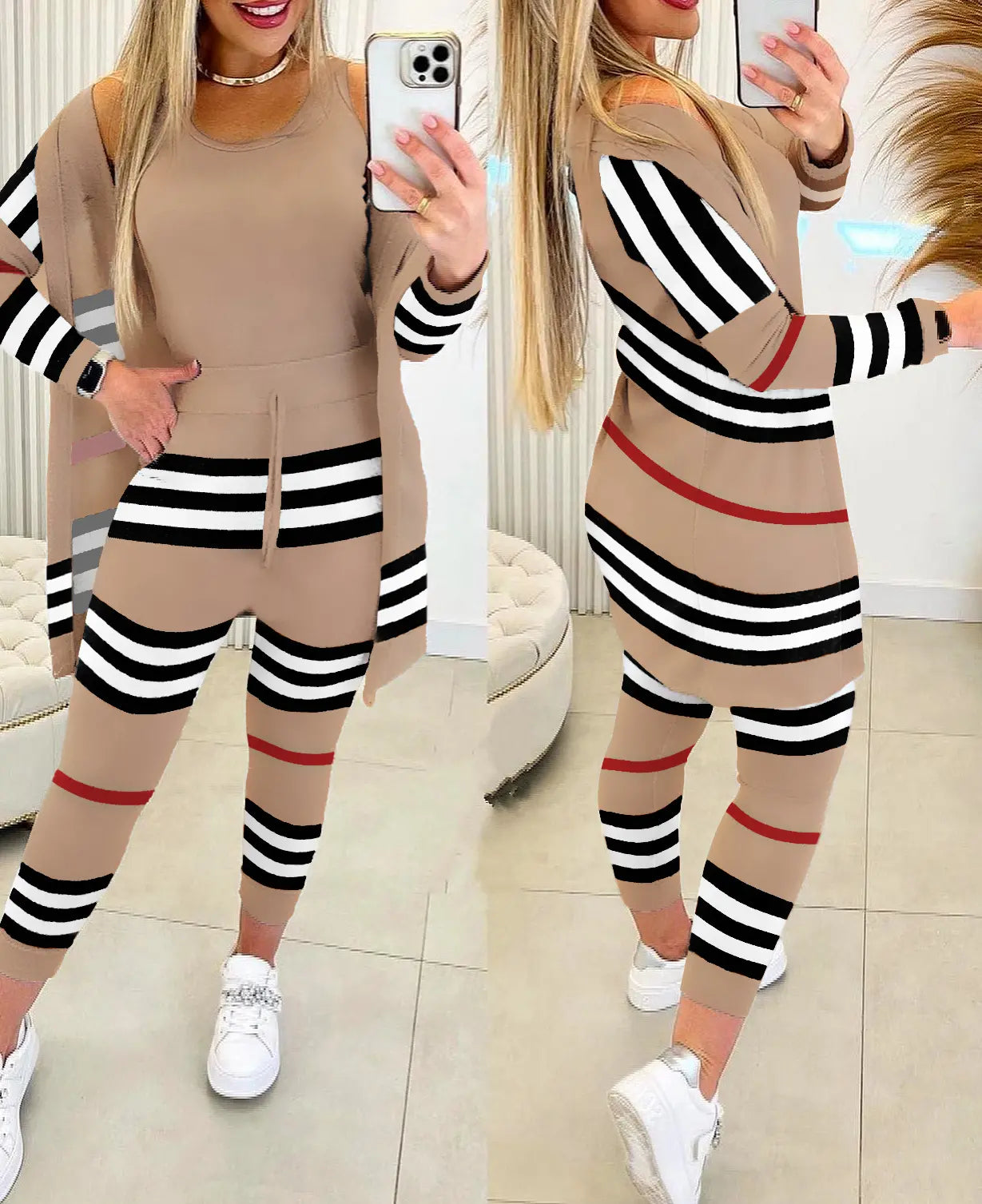 【S-2XL】Vesta imprimata + pantaloni cu cordon + jacheta