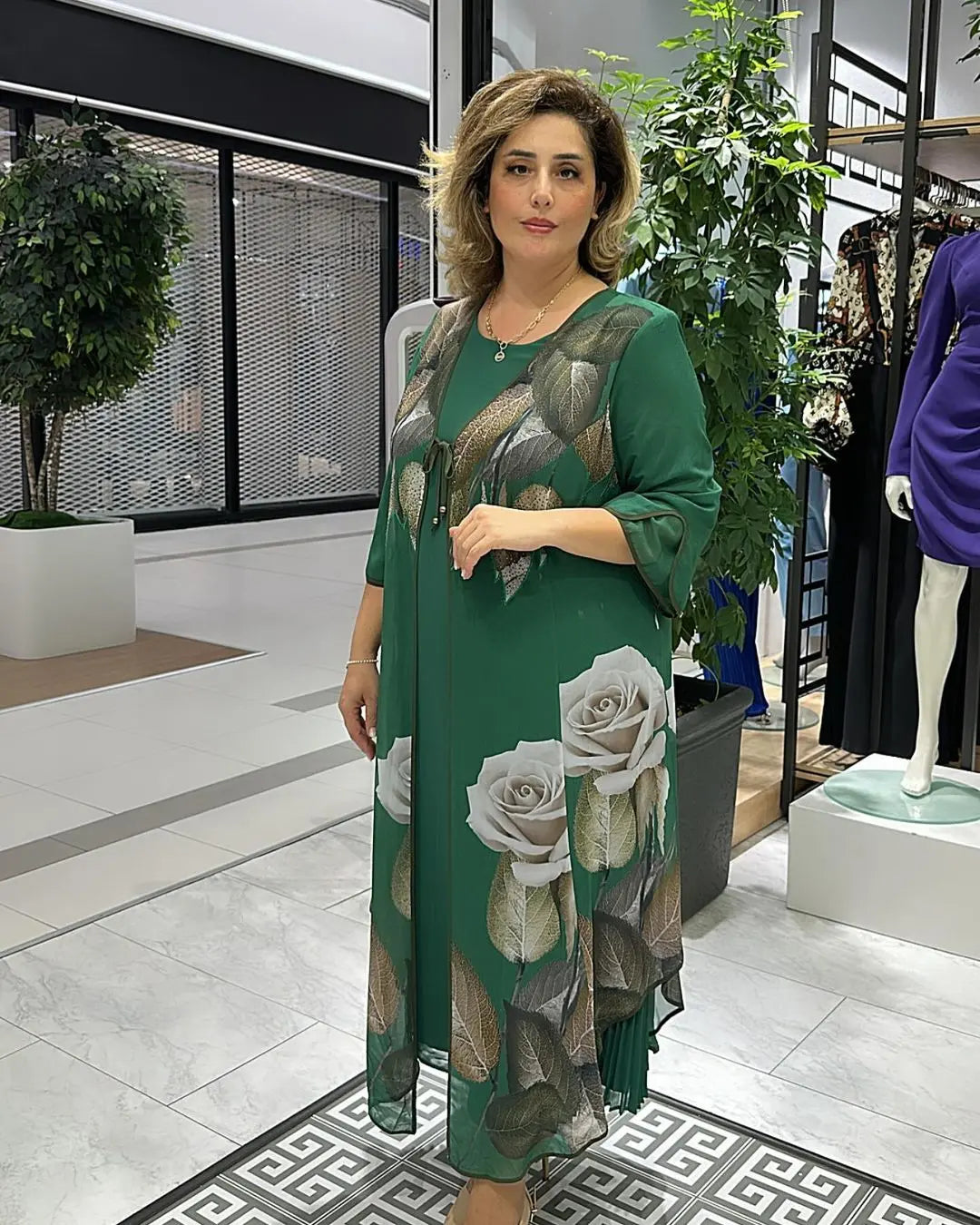 š„ć8O%OFFććS-5XLć2024 Noi rochii florale verzi noi verzi