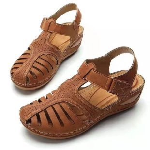 【35-43】2024 model nou plus dimensiune European și american zilnic casual baotou mid-heel velcro sandale femei cu pană