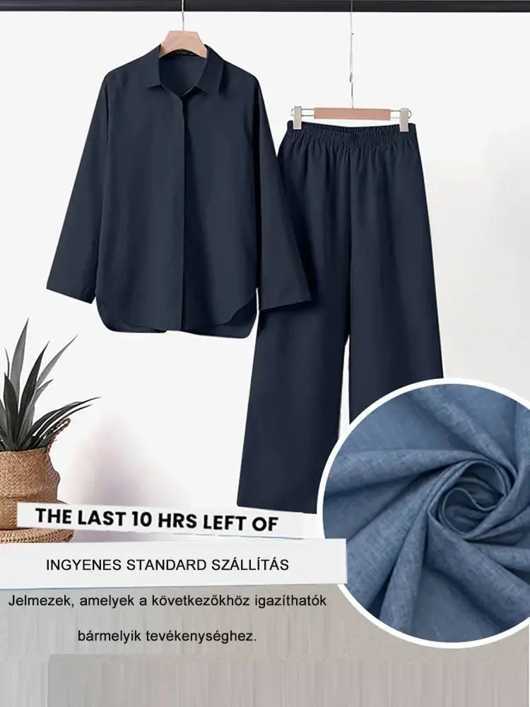【50%OFF】【S-5XL】Costum casual solid cu pantaloni cu picior larg