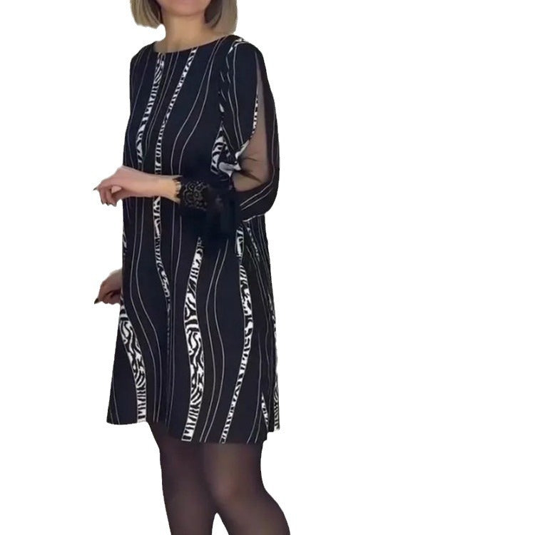 Fall 2023 Aliexpress Wish Amazon Independent Station Digital Printing Striped Dress