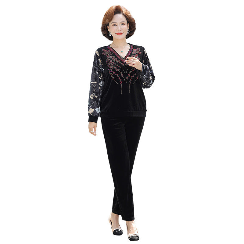 【XL-7XL】 Top din catifea diamant + pantaloni costum calduros casual!