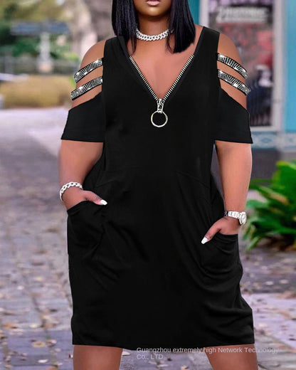 2023 New Cross-Border Supply European and American Women's Clothing Sexy Loose Tie-Dye Printed V-neck Fashion Casual Dress