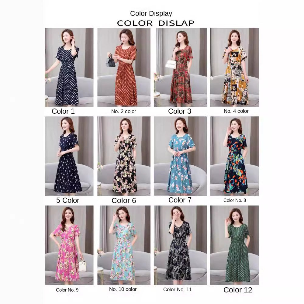 XL-5XL 2024  Rochie nouă din mătase de bumbac de vară, temperament high-end, fusta lungă din bumbac artificial leagăn mare pentru mamă în stil occidental poate fi purtată afară