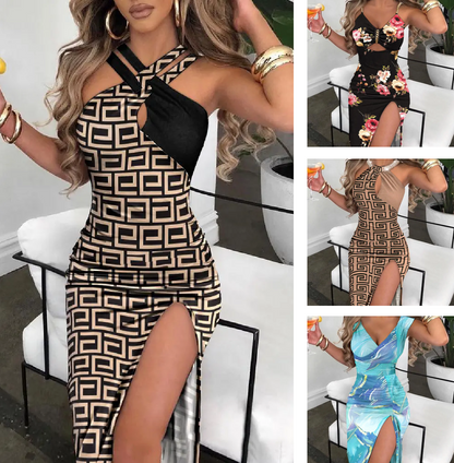 2024 noua rochie sexy cu fanta elastica imprimata