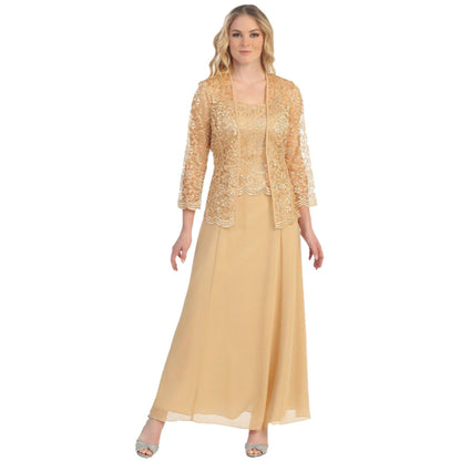 Amazon AliExpress Fashion European and American Style Two-Piece Lace Cardigan Chiffon Maxi Dress plus Size Women's Clothing 9957