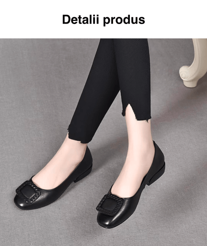 🔥【Promovare extrasezon】【35-40】Ofertă limitată-2024 Pantofi de damă din piele moale cu talpă moale cu toc gros cu vârf rotund!