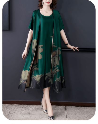 Oferta limitata-【M-5XL】Rochie imprimată cu lungime medie, set din două piese