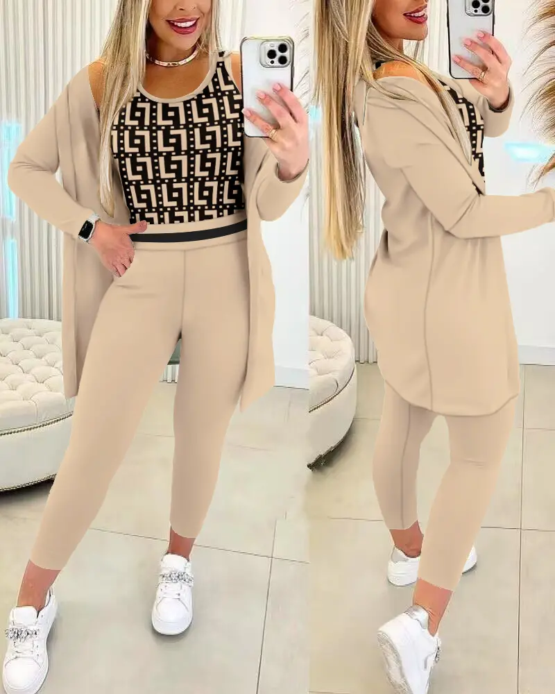 【S-2XL】Vesta imprimata + pantaloni cu cordon + jacheta