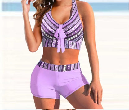 【S-5XL】2024 costum de bikini nou cu talie înaltă, în dungi, cu uscare rapidă, cu imprimeu