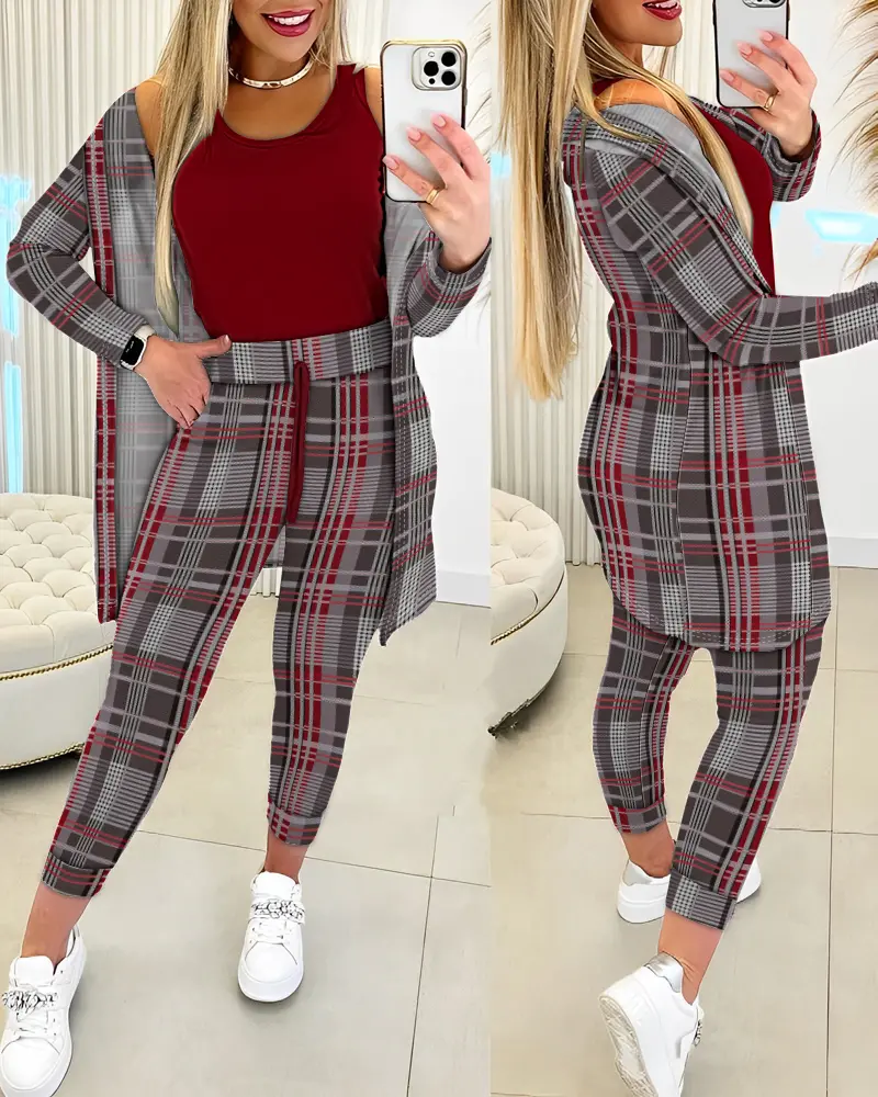 【S-2XL】Vesta imprimata + pantaloni cu cordon + jacheta