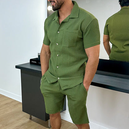 2023 Cross-Border European and American Style Men's Clothing Independent Station Supply Casual and Comfortable Button Polo Short Sleeve Shorts Suit plus Size