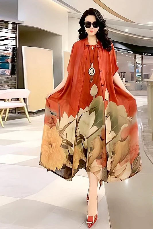 Oferta limitata-【M-5XL】Rochie imprimată cu lungime medie, set din două piese