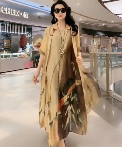 Oferta limitata-【M-5XL】Rochie imprimată cu lungime medie, set din două piese