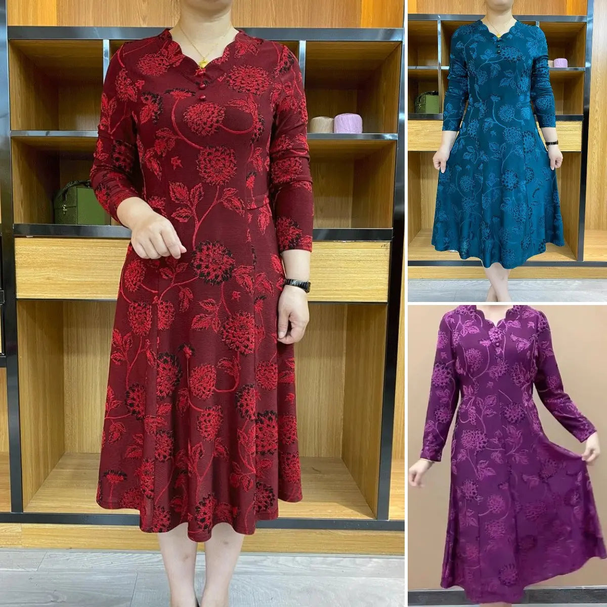 Oferta limitata-【XL-6XL】2023 Rochie subțire cu mânecă lungă, cu decolteu în V, temperament de toamnă, pentru mame