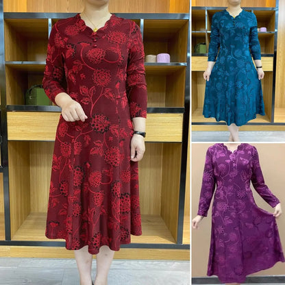 Oferta limitata-【XL-6XL】2023 Rochie subțire cu mânecă lungă, cu decolteu în V, temperament de toamnă, pentru mame