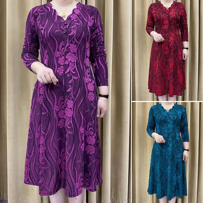 Oferta limitata-【XL-6XL】2023 Rochie subțire cu mânecă lungă, cu decolteu în V, temperament de toamnă, pentru mame