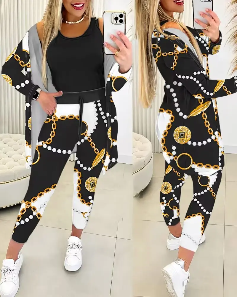 【S-2XL】Vesta imprimata + pantaloni cu cordon + jacheta