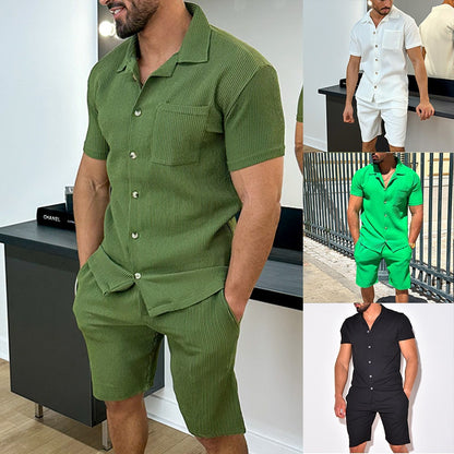 2023 Cross-Border European and American Style Men's Clothing Independent Station Supply Casual and Comfortable Button Polo Short Sleeve Shorts Suit plus Size