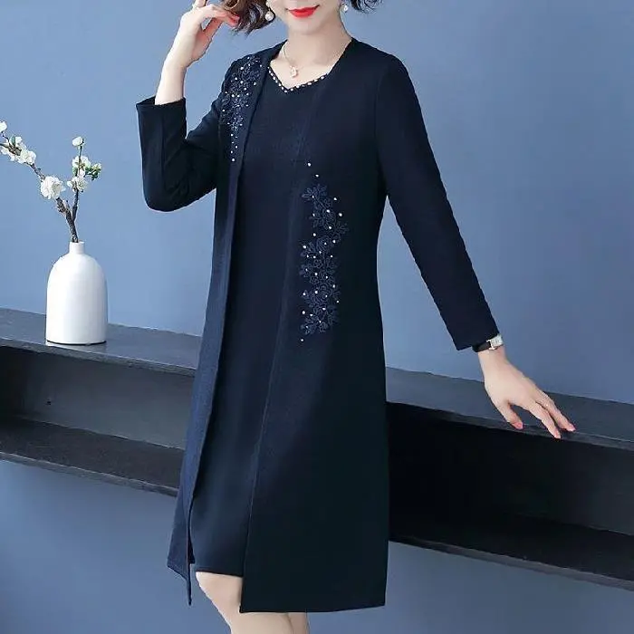 [Rochie + jachetă cardigan] 2024 Toamnă și iarnă rochie nouă de toamnă și iarnă set din două piese