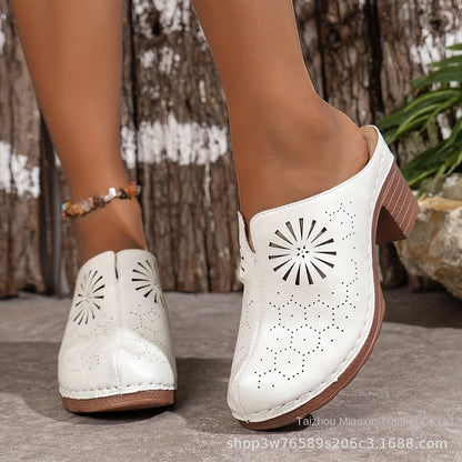 Popular High Heel Sandal Slippers Women's Toe Cap Chunky Heel Mules Shoes