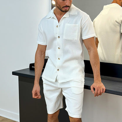 2023 Cross-Border European and American Style Men's Clothing Independent Station Supply Casual and Comfortable Button Polo Short Sleeve Shorts Suit plus Size