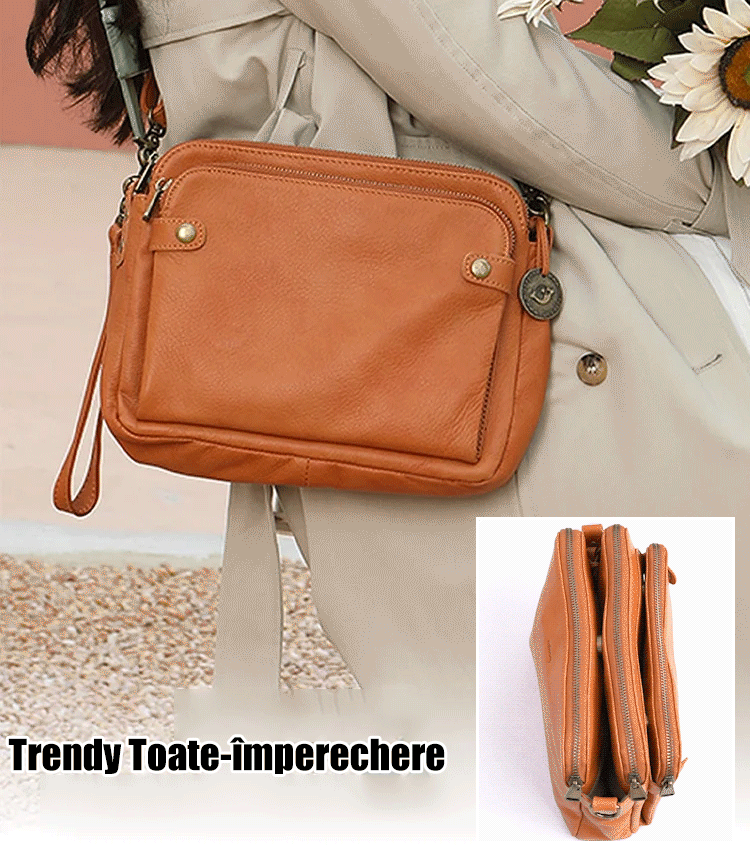Ofertă limitată-Geantă crossbody triplă din piele