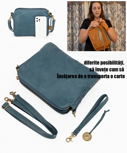 Geantă crossbody triplă din piele