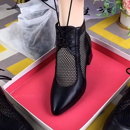 【50%OFF】【35-40】Pantofi cu șireturi cu toc mijlociu din plasă de damă la modă