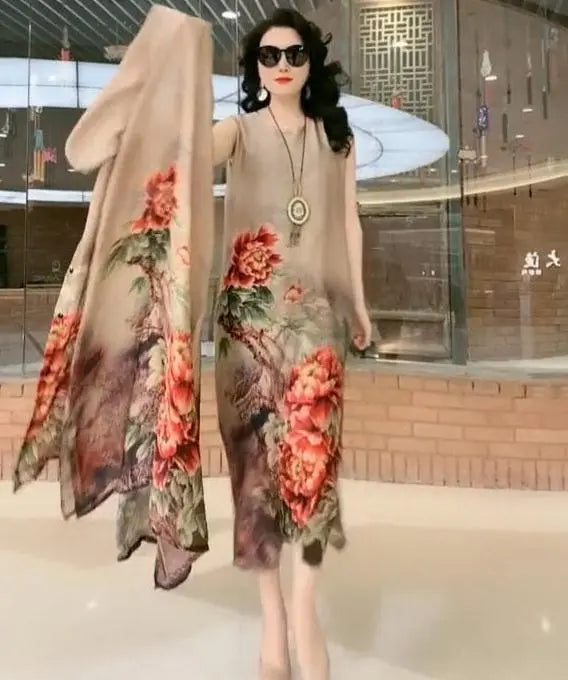 Oferta limitata-【M-5XL】Rochie imprimată cu lungime medie, set din două piese
