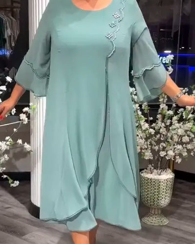 S-5XL-2024 Rochie cu maneci trei sferturi cu imprimeu pentru imbracaminte smart casual plus size larga pentru femei