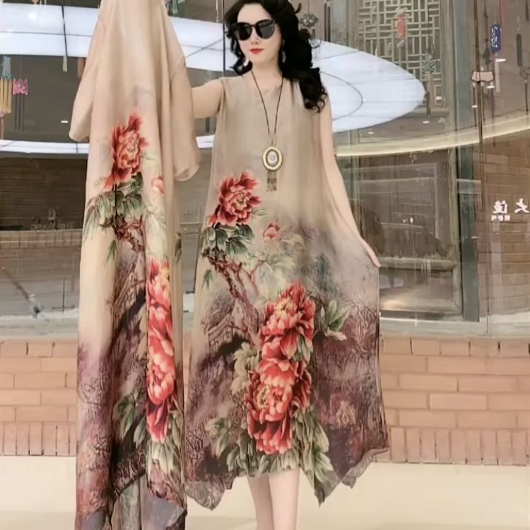 Oferta limitata-【M-5XL】Rochie imprimată cu lungime medie, set din două piese
