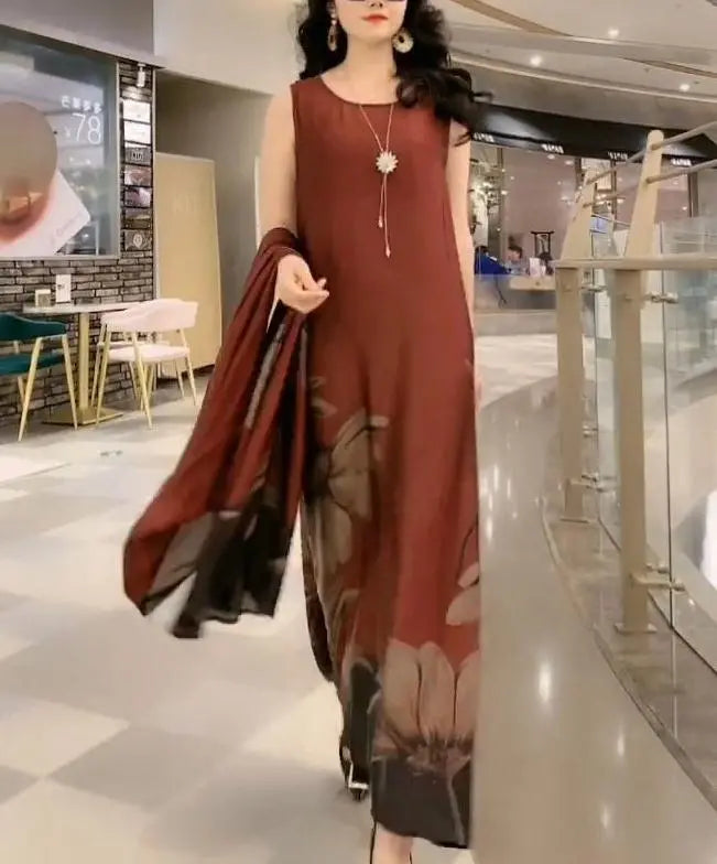 Oferta limitata-【M-5XL】Rochie imprimată cu lungime medie, set din două piese