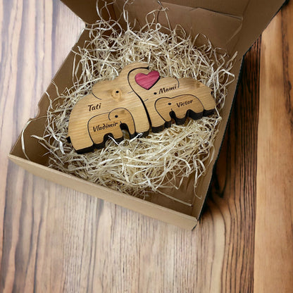 【Oferta limitata】Puzzle elefanti din lemn, pentru familie