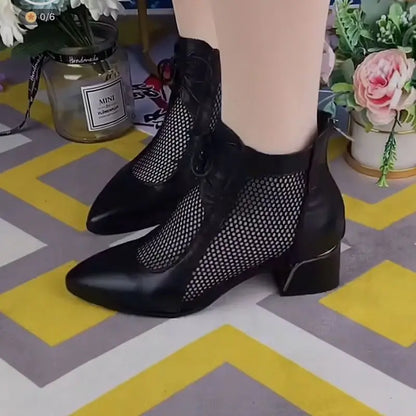 【50%OFF】【35-40】Pantofi cu șireturi cu toc mijlociu din plasă de damă la modă