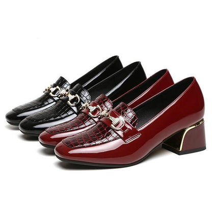 【35-40】 2023 pantofi din piele cu toc gros cu vârf pătrat de toamnă