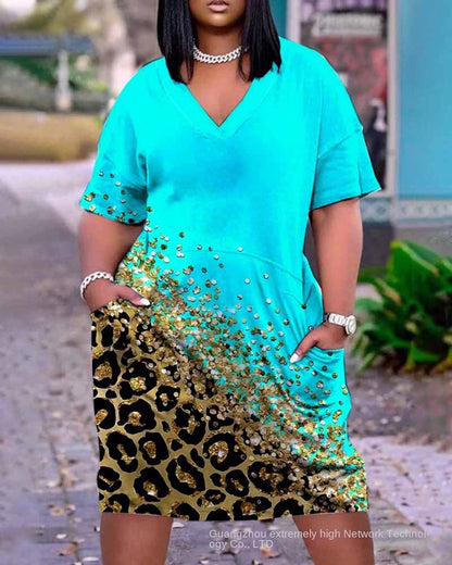 L-4XL 2024 Rochie lejeră lejeră cu decolteu în V cu imprimeu tie-dye