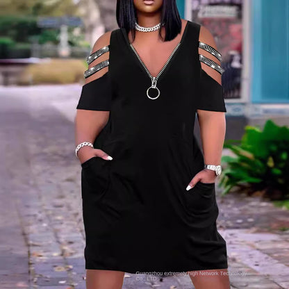 2023 New Cross-Border Supply European and American Women's Clothing Sexy Loose Tie-Dye Printed V-neck Fashion Casual Dress