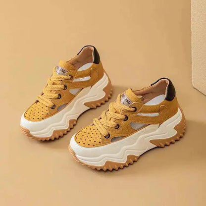 【50%OFF】【35-40】Sandale cu pană cu design decupat pentru femei, pantofi de exterior cu șireturi respirabili, sandale casual cu platformă