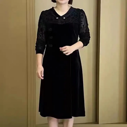 【40-90KG】2023 noua rochie cu guler de papusa din catifea aurie de toamna si iarna