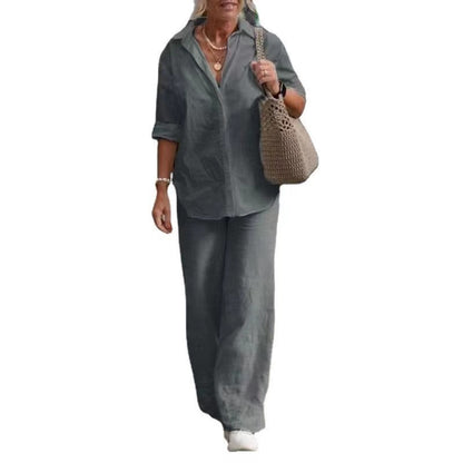 【50%OFF】【S-5XL】Costum casual solid cu pantaloni cu picior larg
