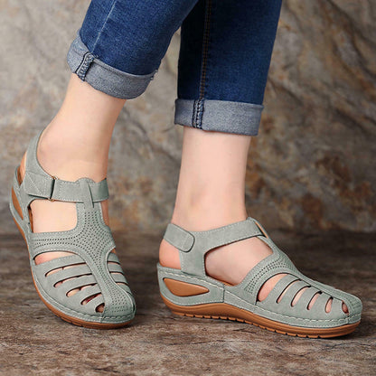 【35-43】2024 model nou plus dimensiune European și american zilnic casual baotou mid-heel velcro sandale femei cu pană