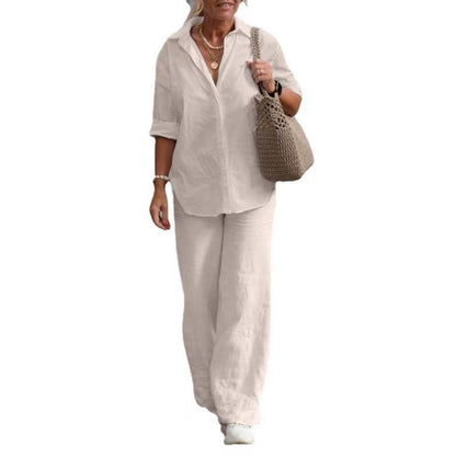【50%OFF】【S-5XL】Costum casual solid cu pantaloni cu picior larg