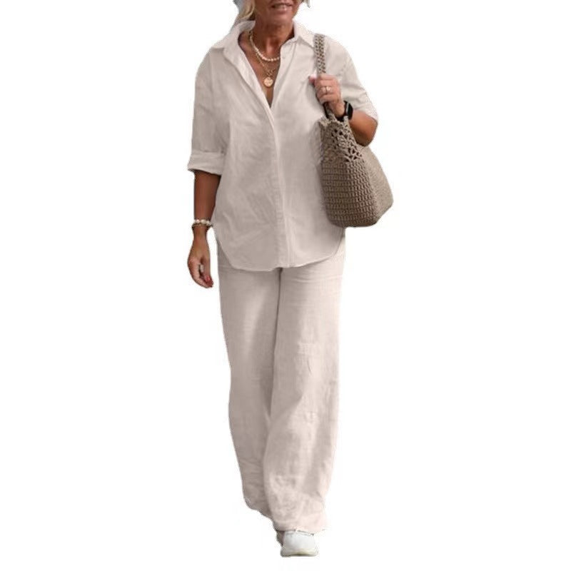 【50%OFF】【S-5XL】Costum casual solid cu pantaloni cu picior larg