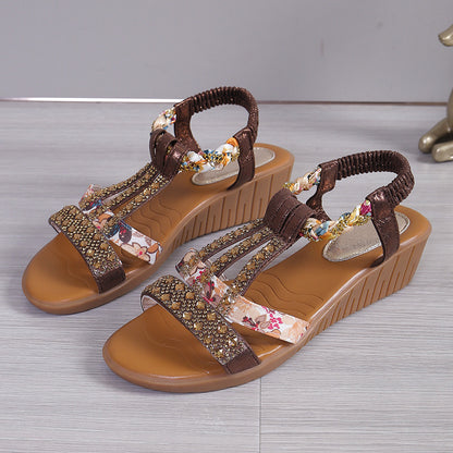 2024 Nou 34-43- Pantofi mari pentru femei stil Bohemian Casual Set Picior de apă diamant pantă toc rotund Cap Sandale de plajă