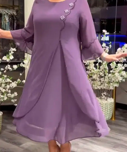 S-5XL-2024 Rochie cu maneci trei sferturi cu imprimeu pentru imbracaminte smart casual plus size larga pentru femei