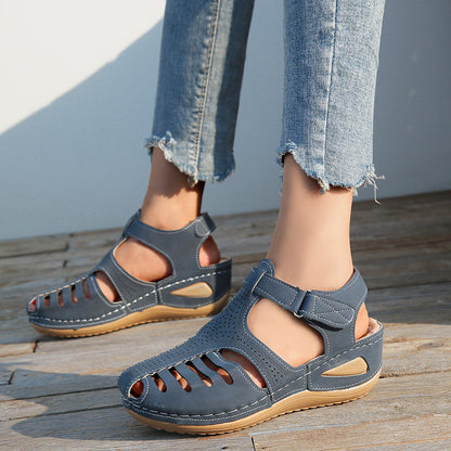 【35-43】2024 model nou plus dimensiune European și american zilnic casual baotou mid-heel velcro sandale femei cu pană