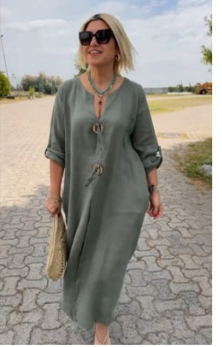 S-5XL-Rochie casual pentru femei libere în culori solide