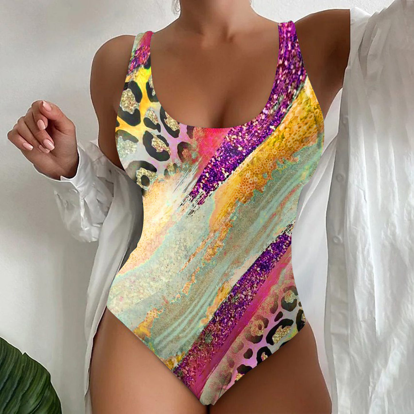 [S-4XL] 2024 Comerț exterior transfrontalier Costum de baie pentru plajă, pe malul mării, cu vopsire în cravată, imprimare 3D, costum de baie, dintr-o singură piesă, de vară europeană și americană