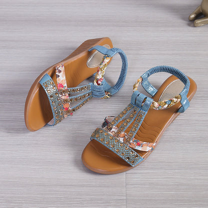 2024 Nou 34-43- Pantofi mari pentru femei stil Bohemian Casual Set Picior de apă diamant pantă toc rotund Cap Sandale de plajă